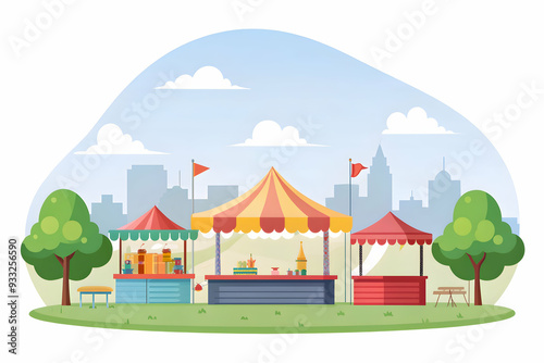 Simple flat vector illustration as Evening festival with string lights and lanterns concept as A picturesque evening festival scene with string lights and lanterns symbolizing joy and celebration idea