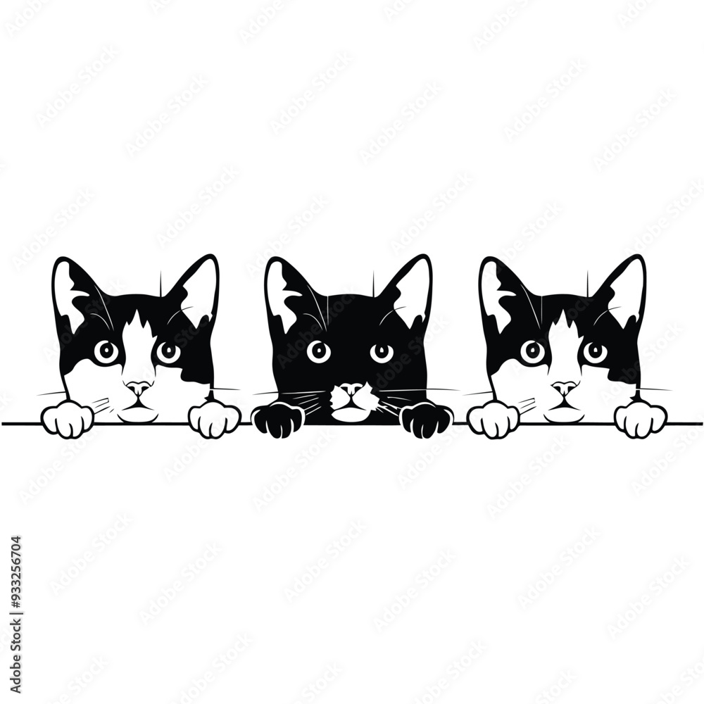 Fototapeta premium three kittens peeking minimalist illustration