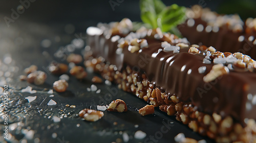 close up of  Chocolate Protein Bar With wheat, honey and nuts