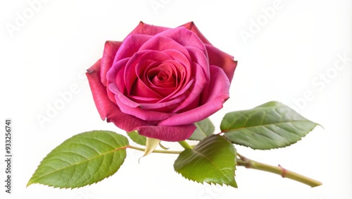 Vibrant red rose with delicate petals and green stem isolated on a clean white background, symbolizing love, beauty, and elegance in a simple composition.