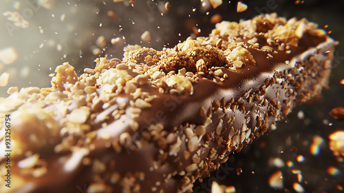 close up of  Chocolate Protein Bar With wheat, honey and nuts