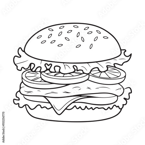 burger line art coloring book illustration