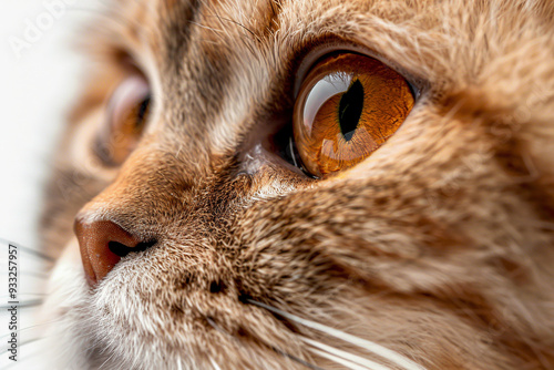 Close up of ginger cat with brown eyes. Portrait of pet.