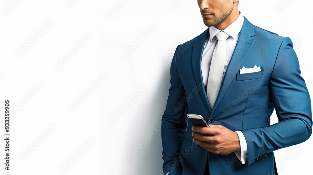 Businessman in a Blue Suit Checking His Phone Businessman in a Blue Suit Checking His Phone