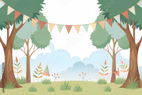 Simple flat vector illustration as Forest path with sunlight filtering through trees concept as A tranquil forest path with sunlight filtering through the trees representing the journey of hard work i photo