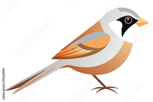 Bearded reedling bird vector art illustration