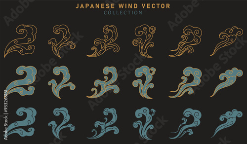 vector collection of chinese japanese wind, japanese waves