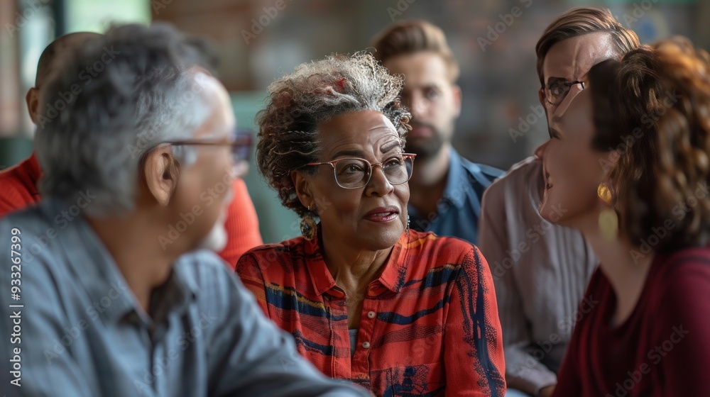 A diverse group of people engaging in community conversations A diverse group of people engaging in community conversations