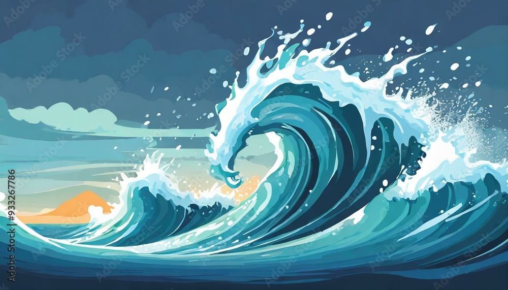 Ocean water wave splash. Sea surf cartoon vector icon. Liquid drop stream summer game graphic. Isolated fluid high falling tsunami swirl vfx design. Storm motion clipart for environment illustration