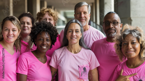Shoulder to shoulder: Survivors in pink t-shirts sharing messages of hope
