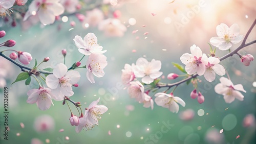 Artistic Cherry Blossoms in Watercolor Style Illustration. Ethereal watercolor painting of cherry blossoms in bloom, with delicate petals floating amidst a dreamy, pastel-hued backdrop..