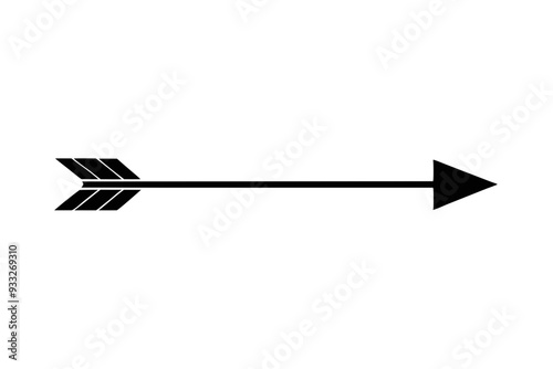 a simple black arrow pointing to the right. It has a pointed arrowhead on the right side and fletching, which are the feather-like parts, on the left side