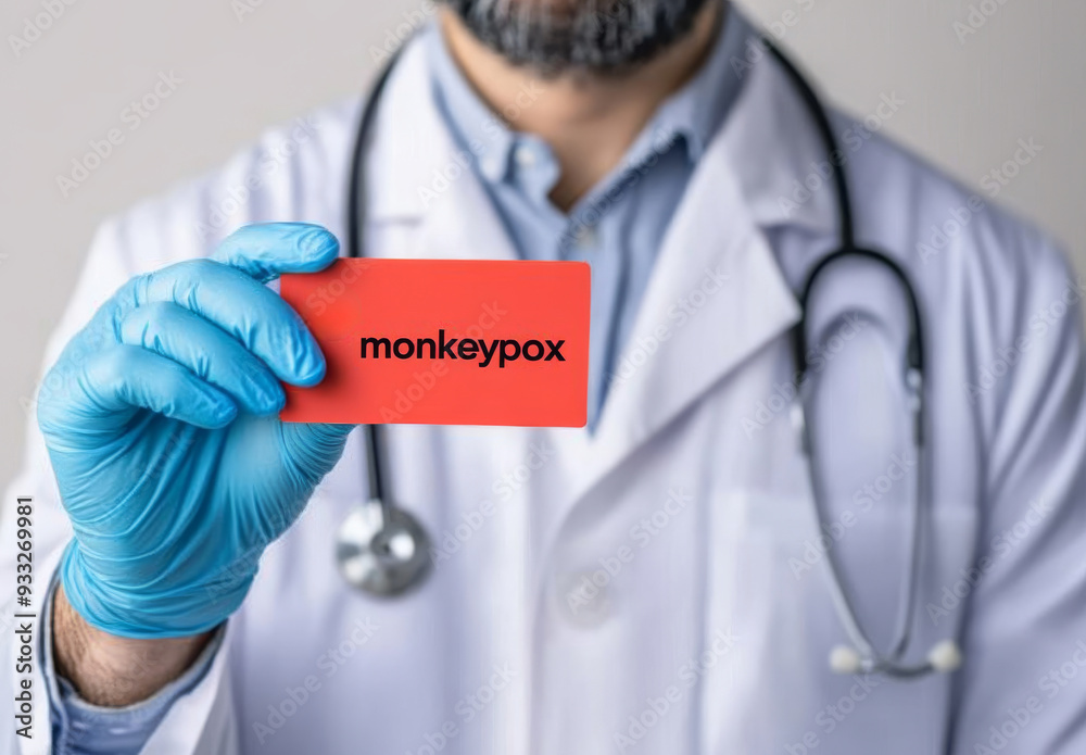 Doctor holding orange-red card with Doctor holding orange-red card with