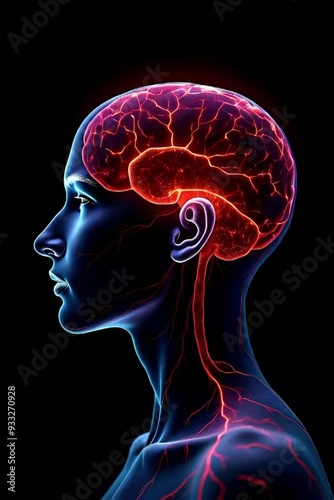 Abstract Human Profile with Neural and Vascular Networks