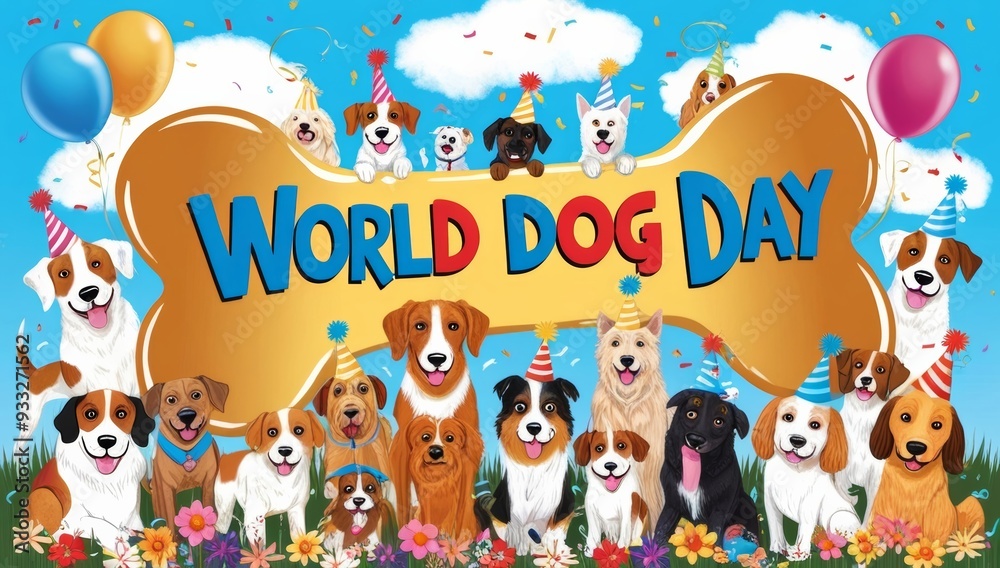 A vibrant and joyful illustration celebrating World Dog day