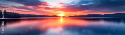 Sunset over Lake with Reflection Photo