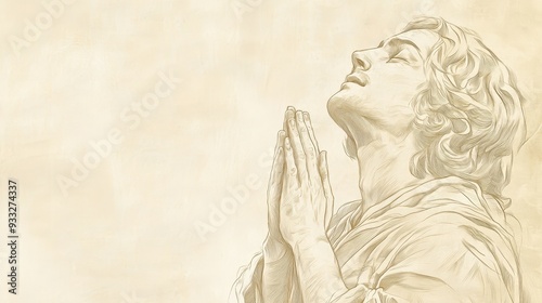 Biblical Illustration of Psalms 10: David in Deep Prayer Pleading for God’s Justice as the Cries of the Afflicted Rise to Heaven on Beige Background