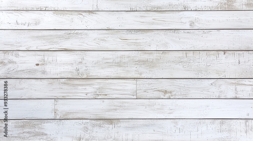 Obraz premium Close-up top view of a weathered white wooden floor or wall, showcasing natural wood grain texture.