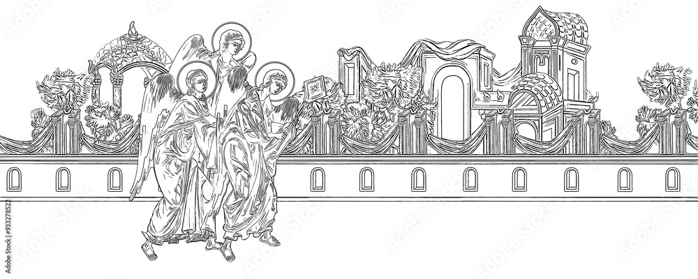 Obraz premium Angels. Coloring Christian page in Byzantine style