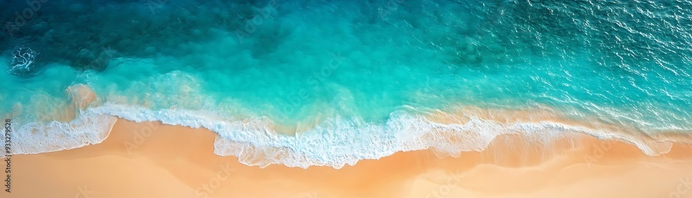 Aerial View of Turquoise Ocean Waves Crashing on Sandy Beach - Photo