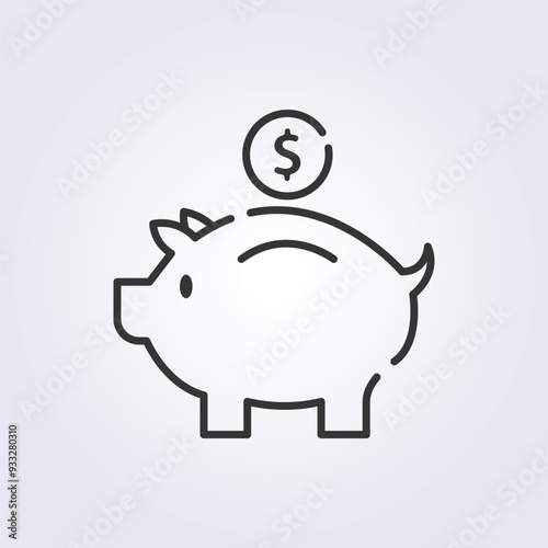 line art piggybank icon logo vector illustration design, piggy money saver icon
