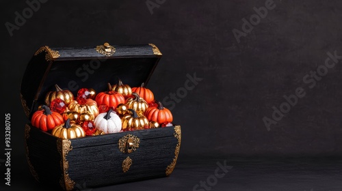 Lost Pumpkin Jewels: Sunken Treasure Chest with Gold, Copy Space, Selective Focus | Ultra HD Photo