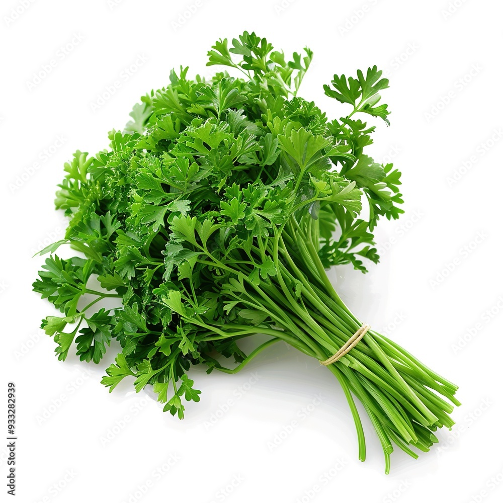 Fresh Parsley Sprigs on a White Background - A Versatile Green Herb for Cooking and Garnish. Fresh Parsley Sprigs on a White Background - A Versatile Green Herb for Cooking and Garnish.