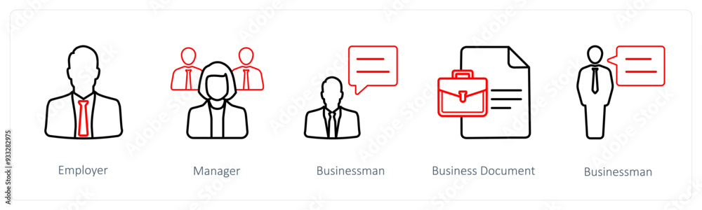 A set of 5 human resource icons such as employer, manager, businessman A set of 5 human resource icons such as employer, manager, businessman
