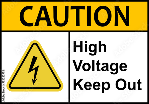 Electric shock sign. High voltage cable warning sign. High voltage equipment. Caution, do not touch the cable. Warning electrical hazard. Do not open electrical panel.