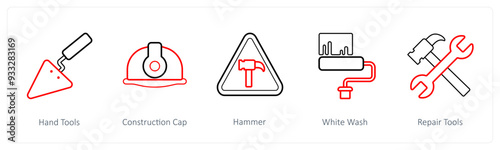 A set of 5 under maintenance icons such as hand tools, construction cap