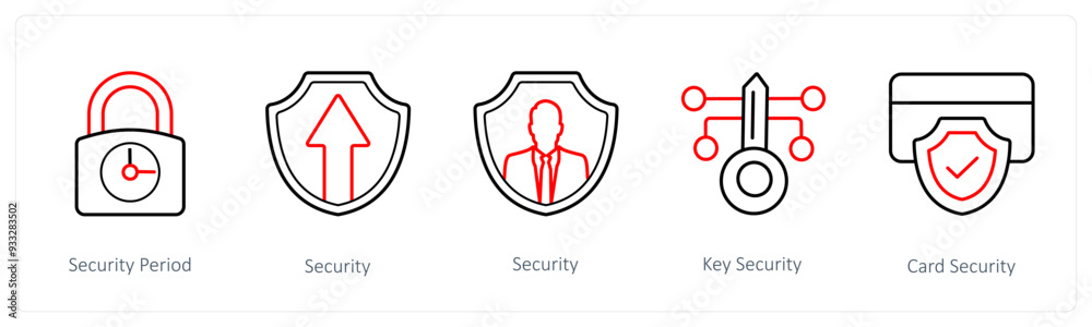 A set of 5 security icons such as security period, sucurity A set of 5 security icons such as security period, sucurity
