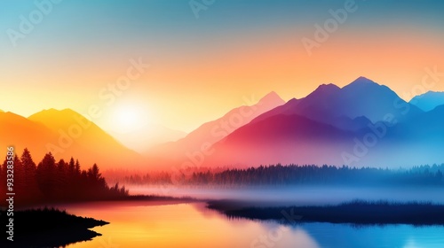 Serene Watercolor Splash Landscape of Majestic Mountains and Rivers, Environmental Insights