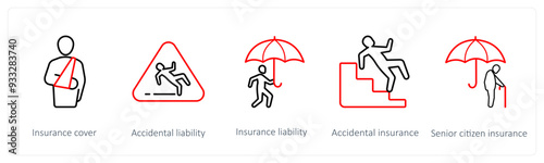 A set of 5 insurance icons such as insurance cover, accidental liability