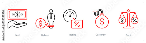 A set of 5 loan icons such as cash, debtor, rating
