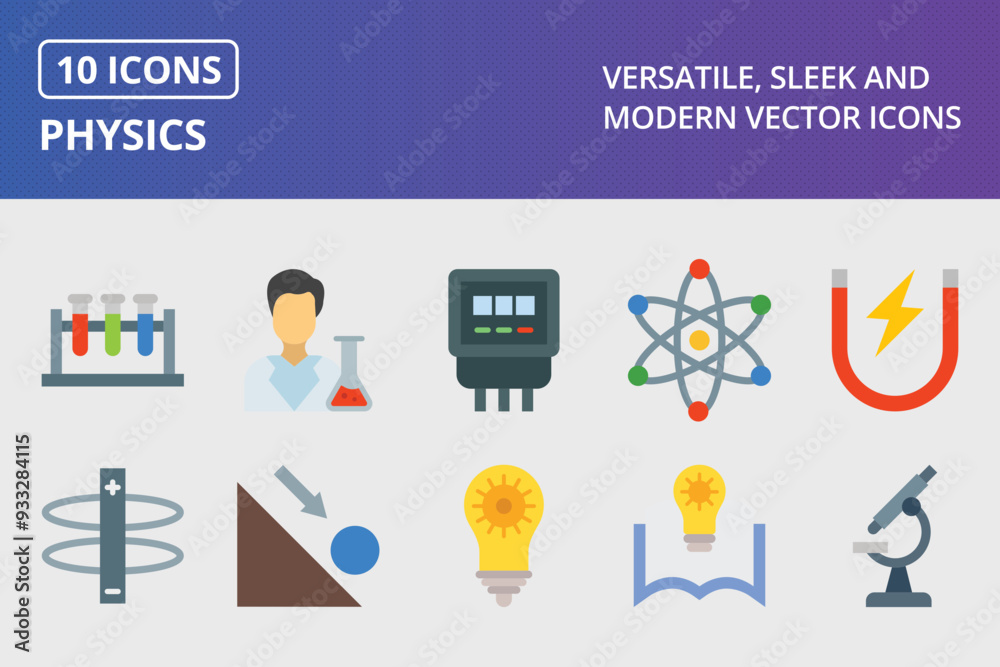 Physics Flat Icon Set Physics Flat Icon Set