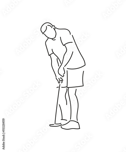 Golfer playing golf front view in outline icon design illustration