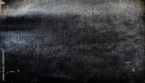 Close-up of dark blue denim fabric with a diagonal weave.