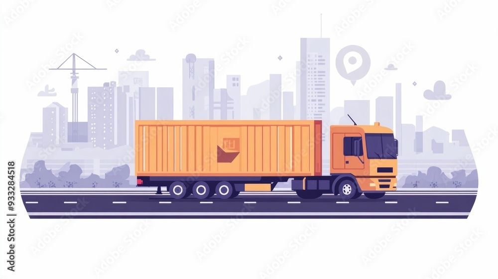 Naklejka premium Detailed Flat Design Depicting the Logistics of Monitoring and Tracking Goods in Transit Throughout the Supply Chain and Distribution Process