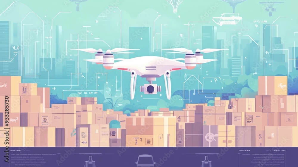 Obraz premium Efficient Drone Delivery Tracking System for Modern Logistics and Supply Chain Management Flat design showcasing the technology data