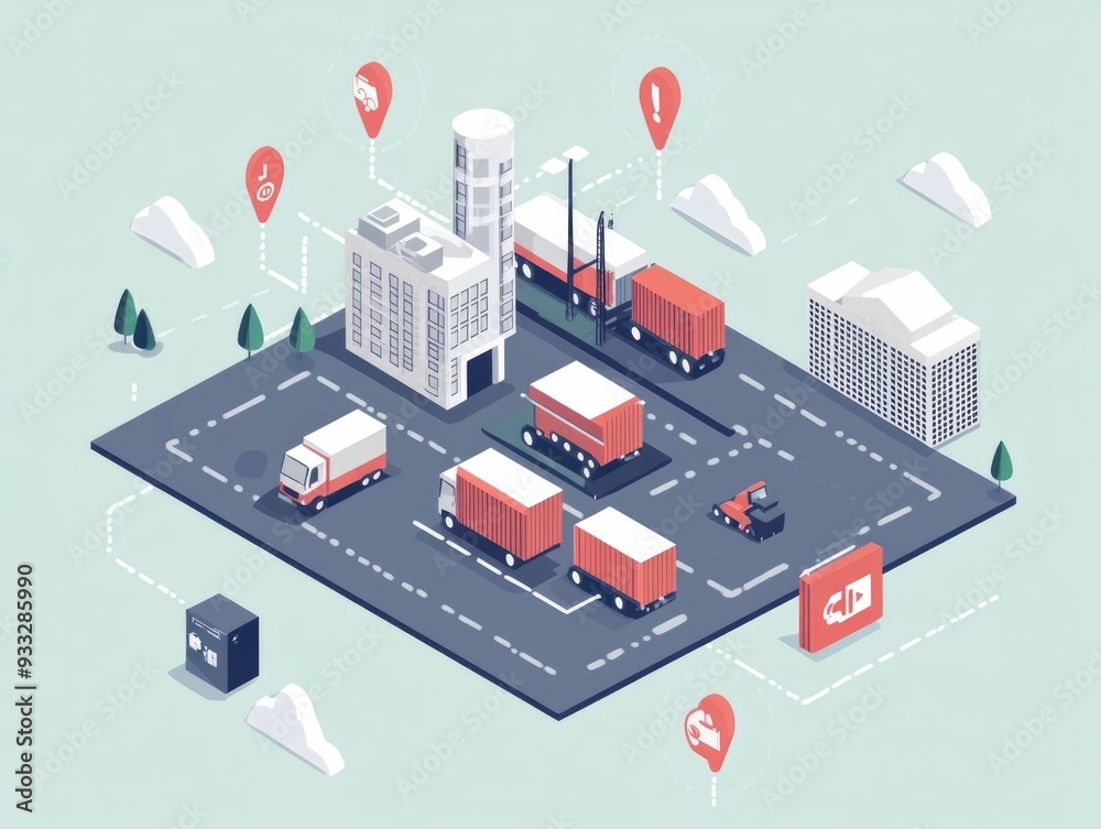 Obraz premium Streamlined Logistics Real Time Analytics for Efficient Supply Chain Management Flat design showcasing the use of data technology and intelligence to optimize logistics and distribution processes
