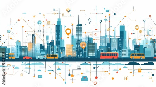 Interconnected Transportation Network Hubs in Flat Design Depicting Efficient Logistics System Urban Infrastructure and Innovative Connectivity