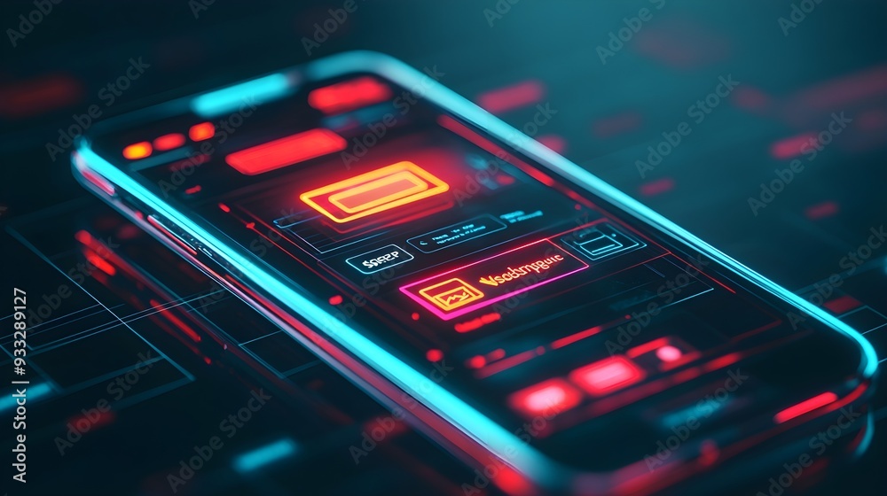 Fototapeta premium Neon Smartphone Interface - Futuristic Technology Design