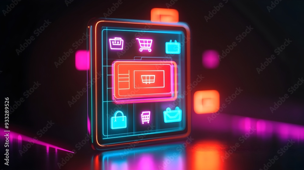 custom made wallpaper toronto digitalNeon Shopping Cart Icon, Online Retail, Digital Commerce