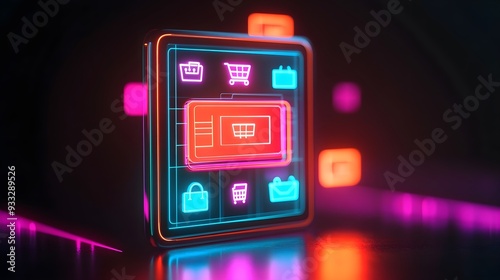 Wallpaper Mural Neon Shopping Cart Icon, Online Retail, Digital Commerce Torontodigital.ca