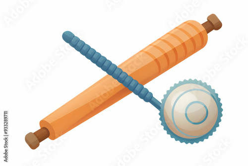 Simple flat vector illustration as Massage roller and baseball bat concept as A massage roller and a baseball bat symbolizing the connection between recovery and sport ideal for isolated vector design photo