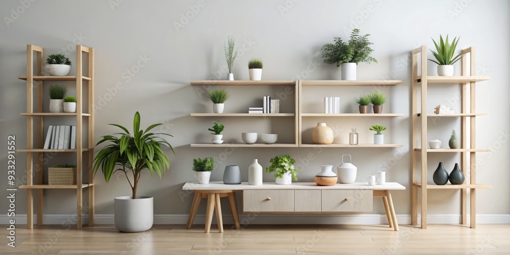 Simple, clean-lined shelf with neutral hues, perfect for functional storage in a Scandinavian-inspired space, imbuing the air with a sense of calm. Simple, clean-lined shelf with neutral hues, perfect for functional storage in a Scandinavian-inspired space, imbuing the air with a sense of calm.