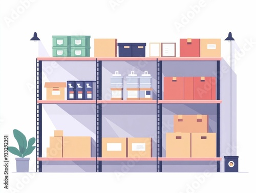 Flat design showcasing the concept of inventory optimization and just in time inventory strategy for efficient supply chain management and business productivity