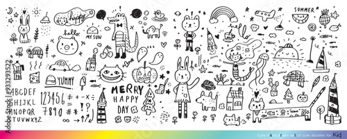 Collection of hand drawn cute doodles,Doodle children drawing,Sketch set of drawings in child style,Funny Doodle Hand Drawn,Page for coloring, cute animal hand drawn, cute Doodle
