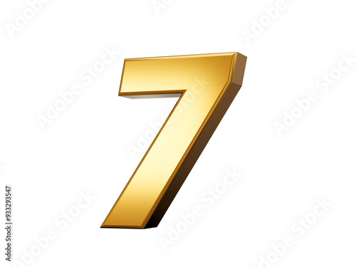 Golden metallic Number 7 Seven, White background 3d illustration
