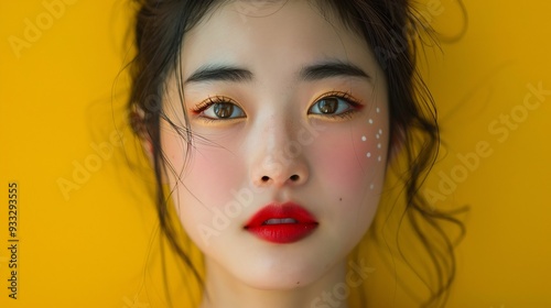 Close-up Portrait of a Young Woman with Bold Makeup